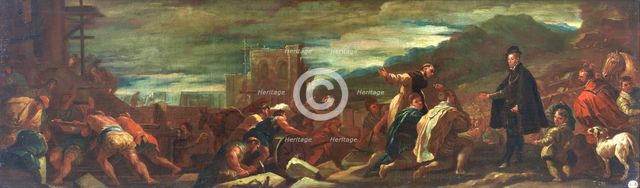Philip II Inspecting the Construction of El Escorial with His Architects, c1692. Creator: Luca Giordano.