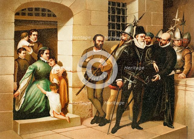 Philip II, King of Spain (1556-1598) visiting the prison of the family of Antonio Pérez..., 1890.  Creator: Unknown.