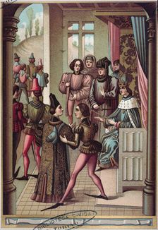 Philip VI, king of France, arrests the representative of Edward III of England (1328), Miniature …