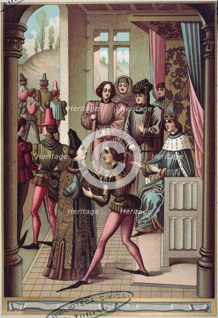 Philip VI, king of France, arrests the representative of Edward III of England (1328), Miniature …