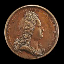 Philippe II, 1674-1723, Duc d'Orléans 1701, Regent of France 1715 [obverse], 1715. Creator: Jean Le Blanc