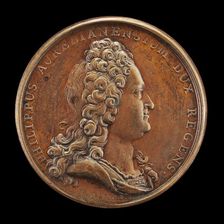 Philippe II, 1674-1723, Duc d'Orléans 1701, Regent of France 1715 [obverse], 1715. Creator: Jean Le Blanc