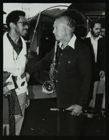 Philly Joe Jones and Earle Warren chatting at the Newport Jazz Festival, Middlesbrough, 1978. Creator: Denis Williams