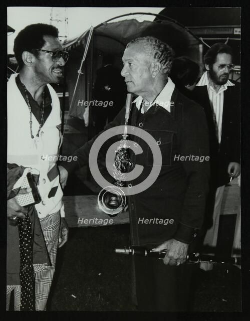 Philly Joe Jones and Earle Warren chatting at the Newport Jazz Festival, Middlesbrough, 1978. Artist: Denis Williams