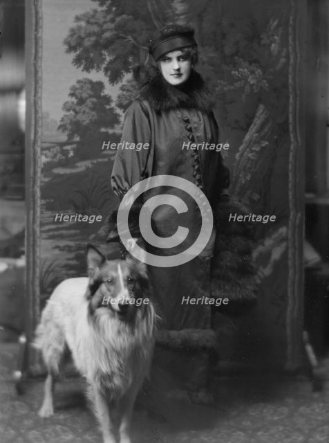 Phillips, Norma, Miss, with dog, portrait photograph, 1914 Nov. 28. Creator: Arnold Genthe.
