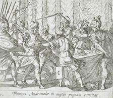 Phineus Attacking Perseus at the Wedding, published 1606. Creators: Antonio Tempesta, Wilhelm Janson