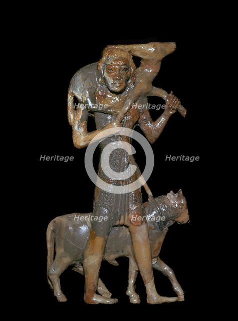 Phoenician bronze of a man with animals for sacrifice, 8th century BC. Artist: Unknown