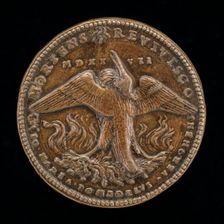Phoenix on a Pyre Gazing at the Sun [reverse], c. 1527. Creator: Giovanni Maria Pomedelli