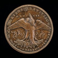 Phoenix on a Pyre Gazing at the Sun [reverse], c. 1527. Creator: Giovanni Maria Pomedelli