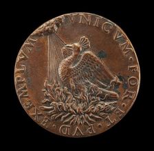 Phoenix on a Pyre Looking at the Sun [reverse], c. 1485. Creator: Unknown