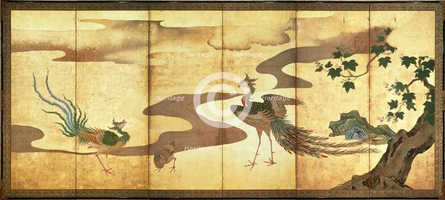 Phoenixes by Paulownia Trees, 17th century. Artist: Tan'yu, Kano (1602-1674)