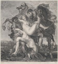 Phoebe and Hilaera, the daughters of Leucippus, being abducted by Castor and Pol..., ca. 1750-1800. Creator: Anon