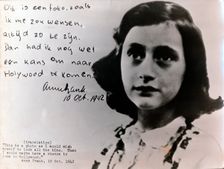 Photo and note from Anne Frank, 1942. Creator: Unknown