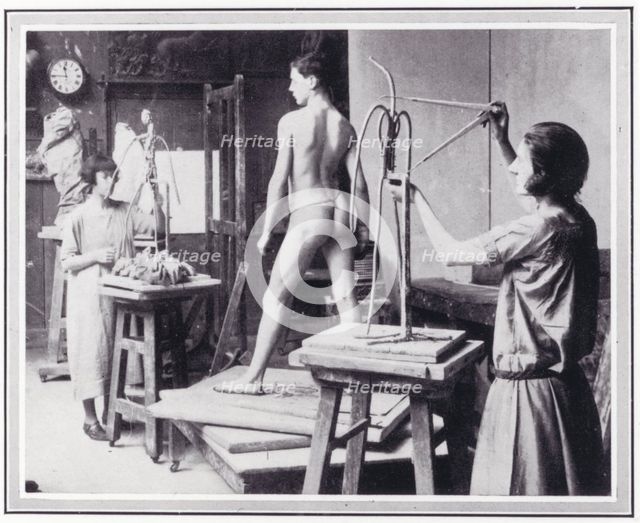 Photo from 'The Sphere' of female RA students working from life in the Sculptors' room at..., c1925. Creator: Unknown.