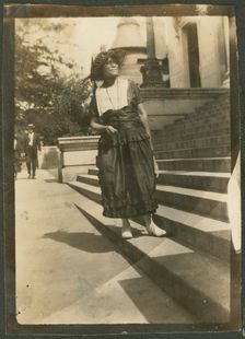Photograph album page with three photographs of women in Tulsa, Oklahoma, 1920s. Creator: Unknown