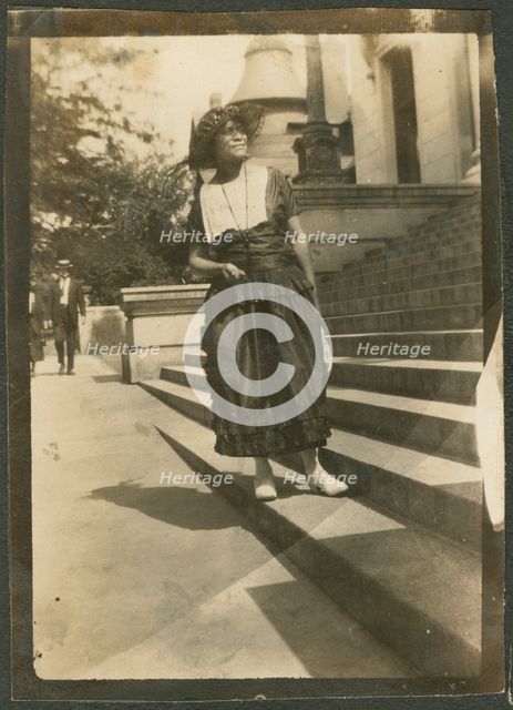 Photograph album page with three photographs of women in Tulsa, Oklahoma, 1920s. Creator: Unknown.