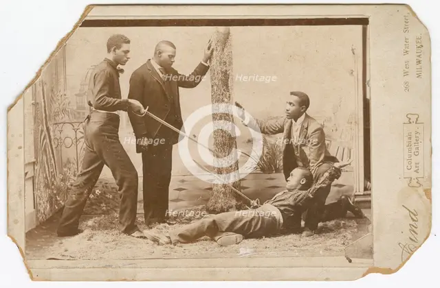 Photograph of a staged sword duel, late 19th century. Creator: Unknown.