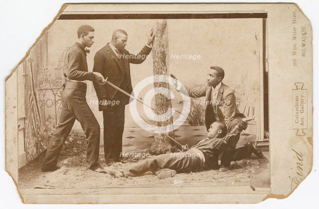 Photograph of a staged sword duel, late 19th century. Creator: Unknown.