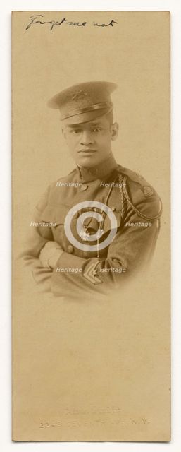 Photograph of Cpl. Lawrence McVey in uniform wearing the Croix de Guerre medal, ca. 1920. Creator: Alva Studio.
