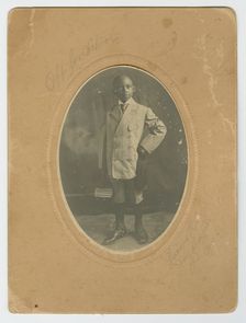 Photograph of Lucius Harper, Jr. "off to school", ca. 1910. Creator: Lucius Harper
