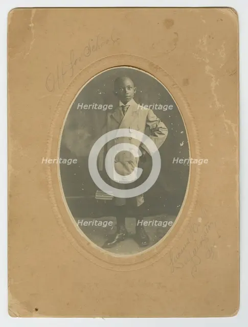 Photograph of Lucius Harper, Jr. "off to school", ca. 1910. Creator: Lucius Harper.