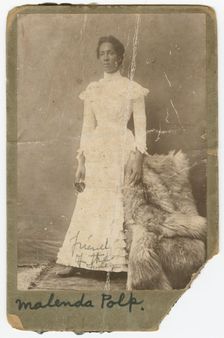Photograph of Malenda Polk wearing a white, high collar dress., late 19th century. Creator: Unknown