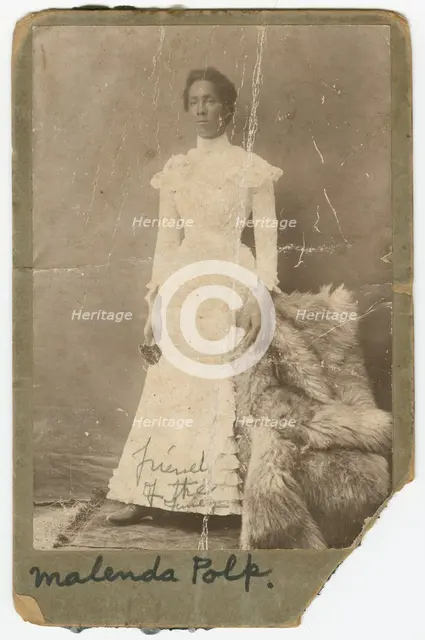 Photograph of Malenda Polk wearing a white, high collar dress., late 19th century. Creator: Unknown.