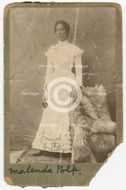 Photograph of Malenda Polk wearing a white, high collar dress., late 19th century. Creator: Unknown.