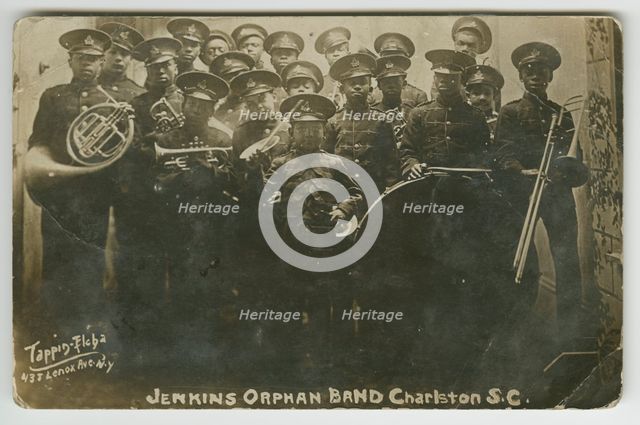 Photograph postcard of the Jenkins Orphanage Band, Charleston, South Carolina, 1914. Creator: Edward Elcha.