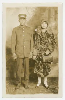 Photographic postcard of Pullman Porter, Omer Ester and his wife Jean, ca. 1930s. Creator: Unknown