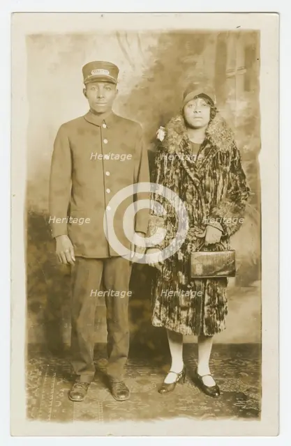 Photographic postcard of Pullman Porter, Omer Ester and his wife Jean, ca. 1930s. Creator: Unknown.