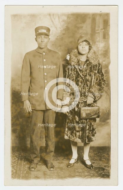 Photographic postcard of Pullman Porter, Omer Ester and his wife Jean, ca. 1930s. Creator: Unknown.