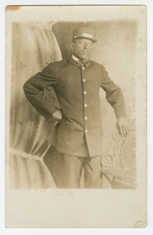 Photographic postcard of Pullman Porter, T.R. Joseph, ca. 1930s. Creator: Unknown