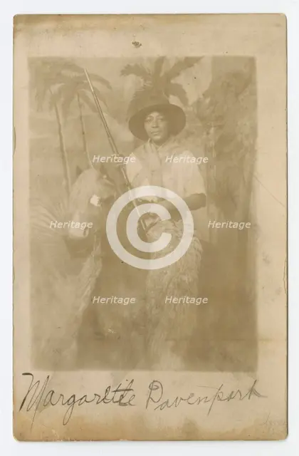Photographic postcard portrait of Margarette Davenport in costume, early 20th century. Creator: Unknown.
