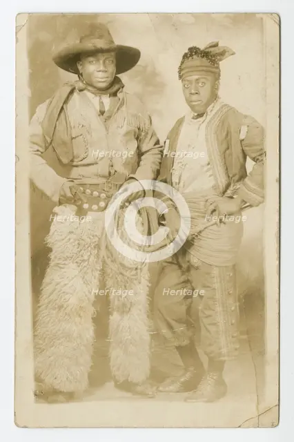 Photographic postcard portrait of two men in Western attire, early 20th century. Creator: Unknown.