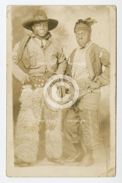 Photographic postcard portrait of two men in Western attire, early 20th century. Creator: Unknown.