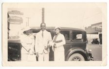 Photographic print of Mr. and Mrs. Jackson and another woman in front of car, 1926. Creator: Unknown