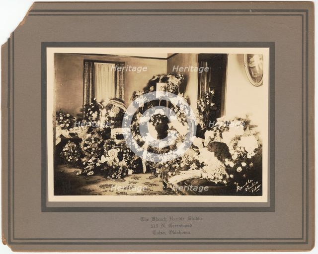 Photographic print of funeral floral arrangements for Samuel M. Jackson Jr., Sep 1928. Creator: The Blanch Randle Studio.