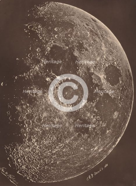 Photographie de la lune a son 1er Quartier, March 6, 1865. Creator: Lewis Morris Rutherfurd.
