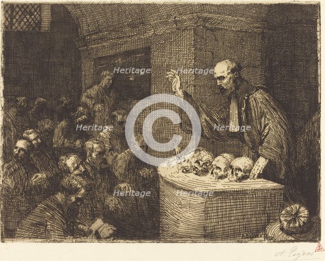 Phrenology Course, 2nd plate (Le cours de phrenologie), 1906. Creator: Alphonse Legros.