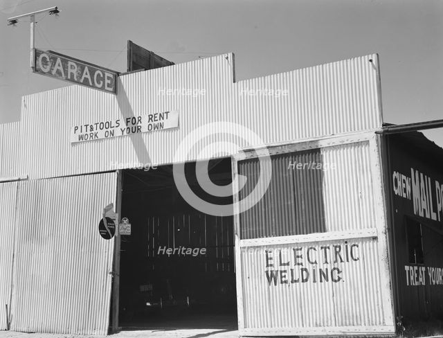 "Pit and tools for rent--work on your own", U.S. 99, Fresno County, California, 1939. Creator: Dorothea Lange.
