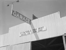 "Pit and tools for rent--work on your own", U.S. 99, Fresno County, California, 1939. Creator: Dorothea Lange