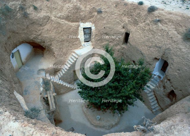 Pit dwelling in Tunisia.