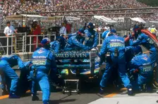 Pit stop for Michael Schumacher's Benetton-Ford, 1994