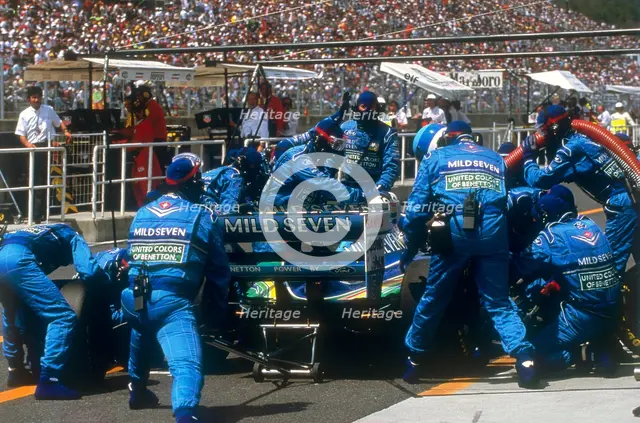 Pit stop for Michael Schumacher's Benetton-Ford, 1994. Artist: Unknown