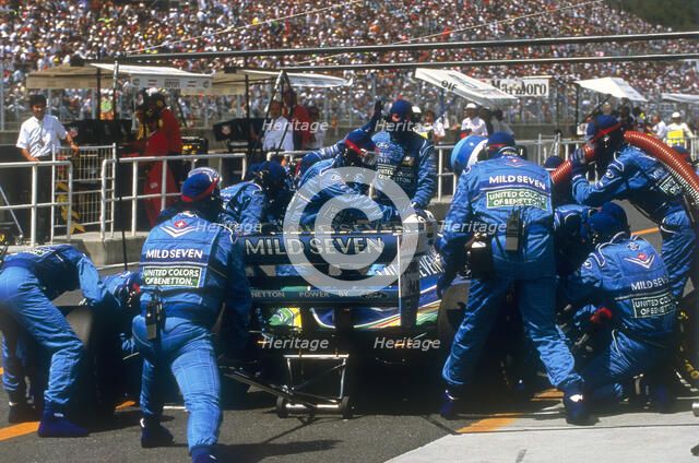 Pit stop for Michael Schumacher's Benetton-Ford, 1994. Artist: Unknown