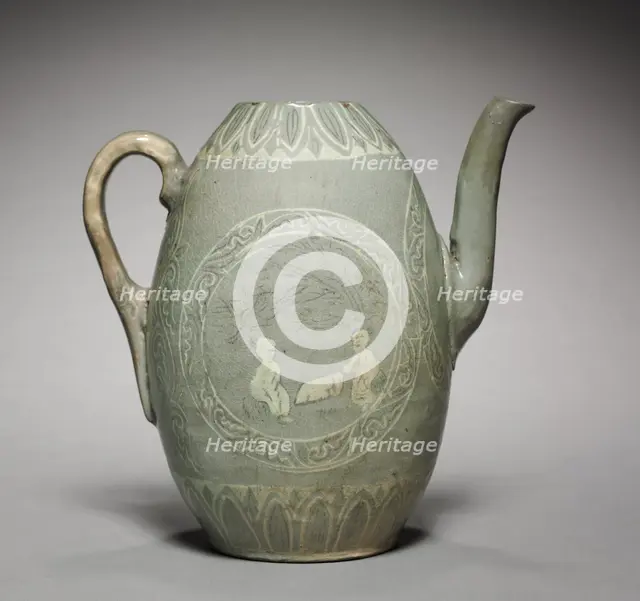Pitcher with Inlaid Figure and Willow Design, 1200s. Creator: Unknown.
