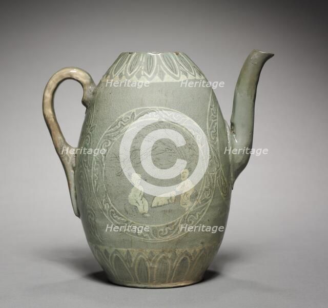 Pitcher with Inlaid Figure and Willow Design, 1200s. Creator: Unknown.