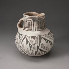 Pitcher with Interlocking Zigzag Motifs and Checkerboard Pattern, A.D. 950/1400. Creator: Unknown