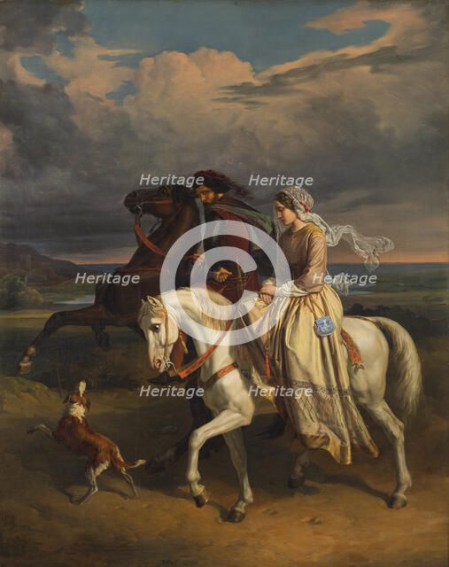 Pia dei Tolomei Conducted in Maremma, 1853. Creator: Molmenti, Pompeo Marino (1819-1894).